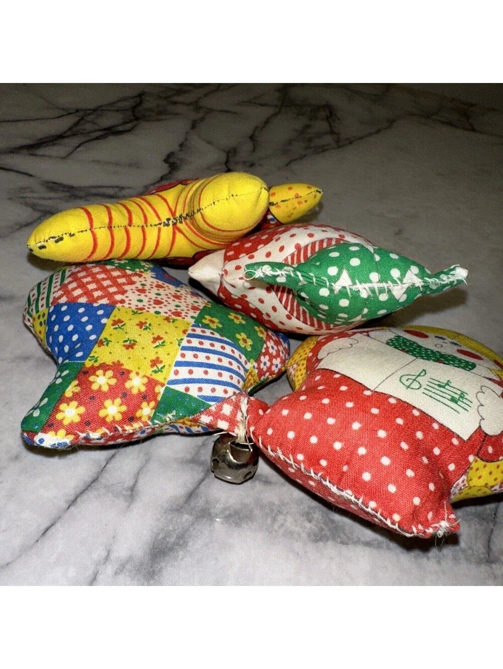 4 Vintage Cut N Sew Handmade Christmas Ornaments Santa Gingerbread Angel Bell